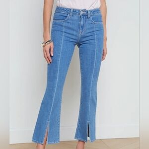 L'agence Rue Split-Hem Cropped Bootcut Front Seam Denim Jean Vienna Blue Size 26
